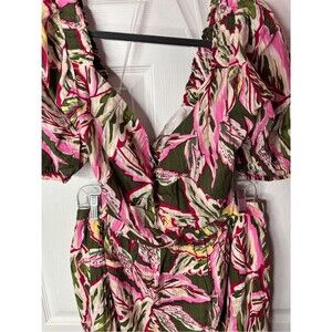 LOFT Pink & Olive Floral Wrap Jumpsuit